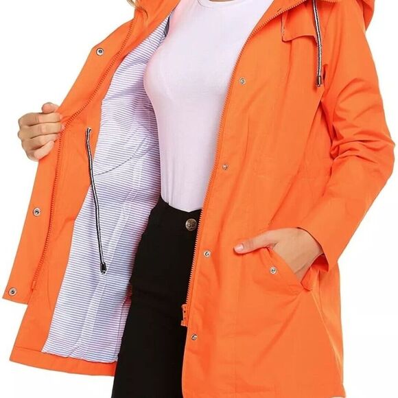 ZHENWEI Womens Lightweight Hooded Waterproof Active Outdoor Rain Jacket M-Orange - Picture 1 of 10